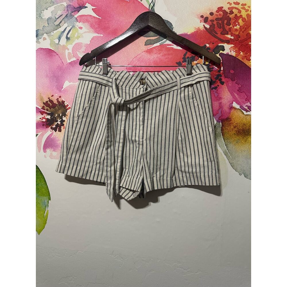 Mi Ami Womens Large Belted Paperbag Stripe Cotton Lined High Waisted Shorts